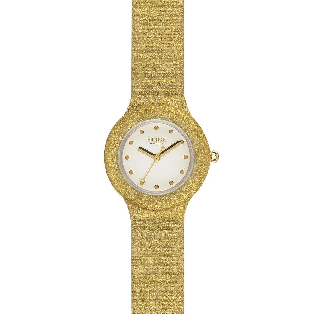 Hip hop sparkling mania light gold 32mm Quartz silicone Hwu0968