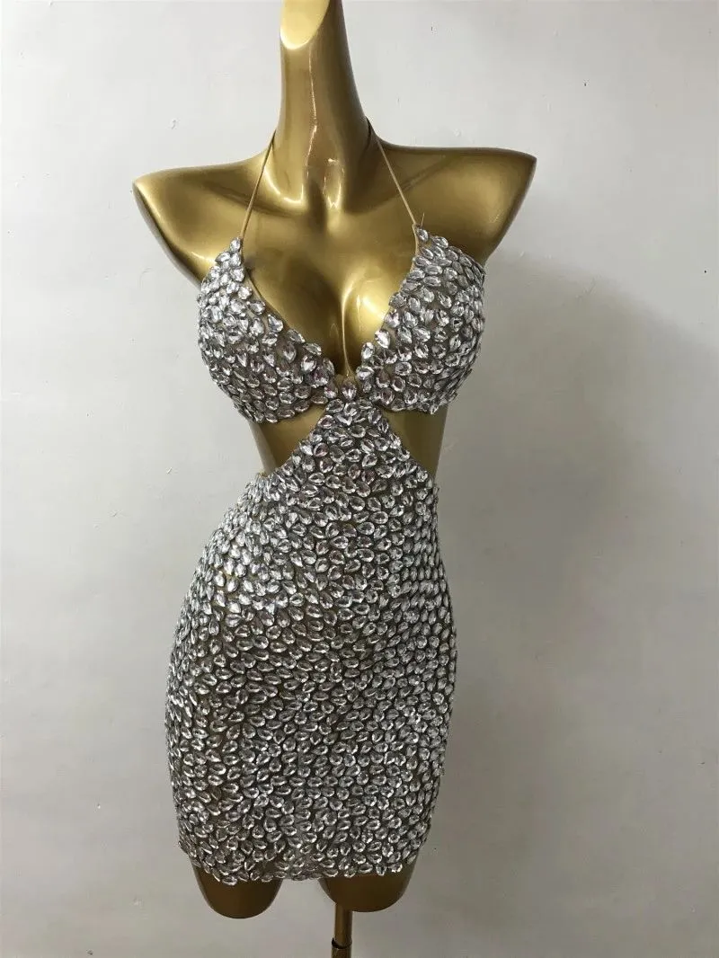 Hollow Out Sexy Rhinestones Dress