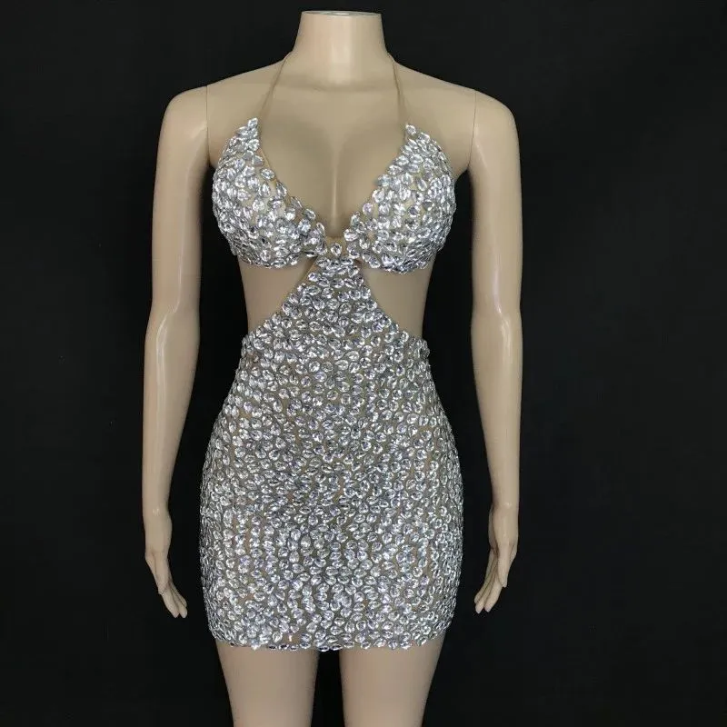 Hollow Out Sexy Rhinestones Dress