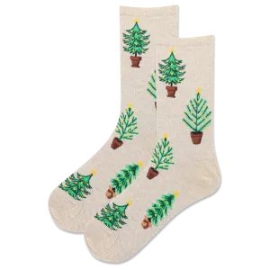 HOTSOX Women's Shiny Potted Christmas Tree Crew Sock