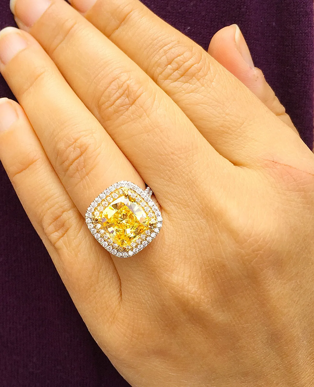 Huge Women's 14k solid white and yellow gold cushion cut yellow citrine and natural diamond engagement ring Bridal Wedding Halo 4.20ctw
