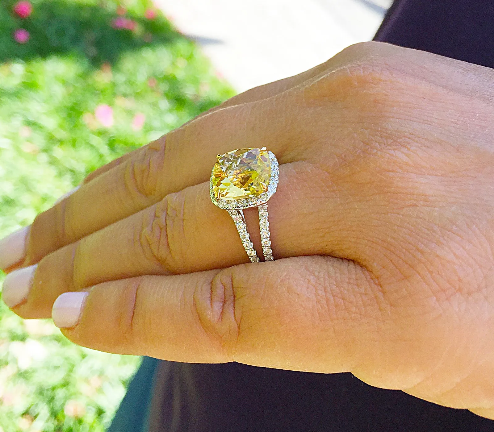 Huge Women's 14k solid white and yellow gold cushion cut yellow citrine and natural diamond engagement ring Bridal Wedding Halo 4.80ctw