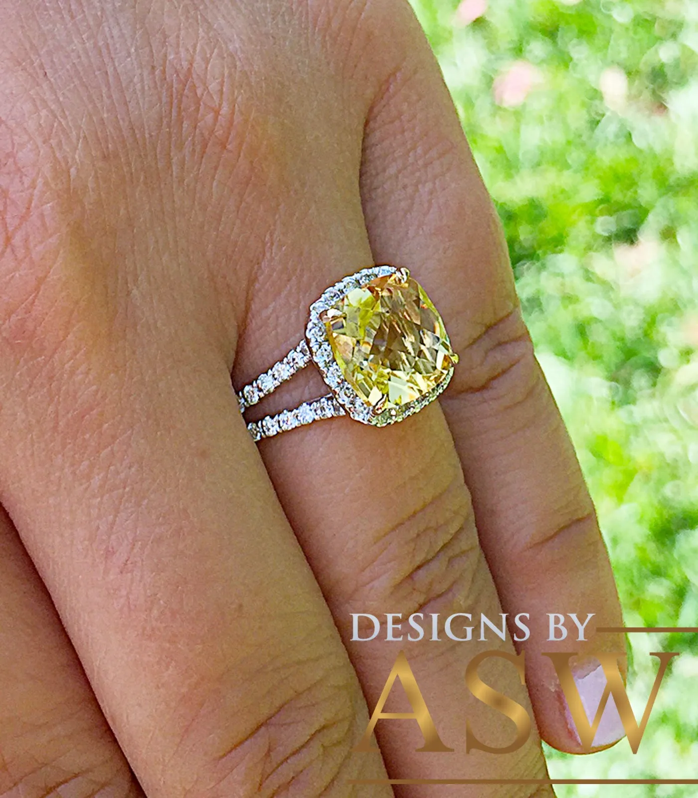 Huge Women's 14k solid white and yellow gold cushion cut yellow citrine and natural diamond engagement ring Bridal Wedding Halo 4.80ctw