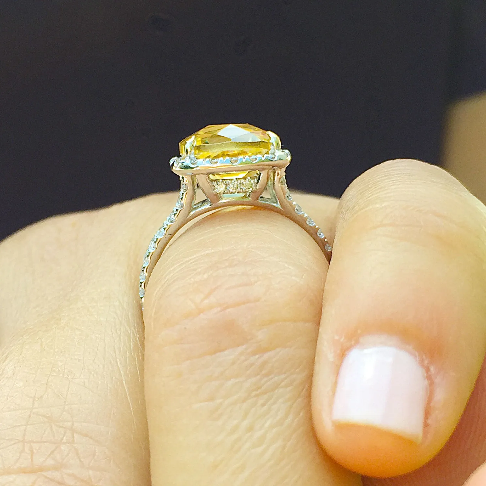 Huge Women's 14k solid white and yellow gold cushion cut yellow citrine and natural diamond engagement ring Bridal Wedding Halo 4.80ctw