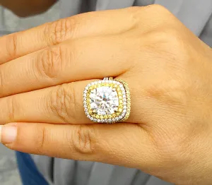 Huge Women's 14k solid white gold cushion cut forever one moissanite and natural diamond engagement ring and Band Bridal Wedding Halo 6.80ct