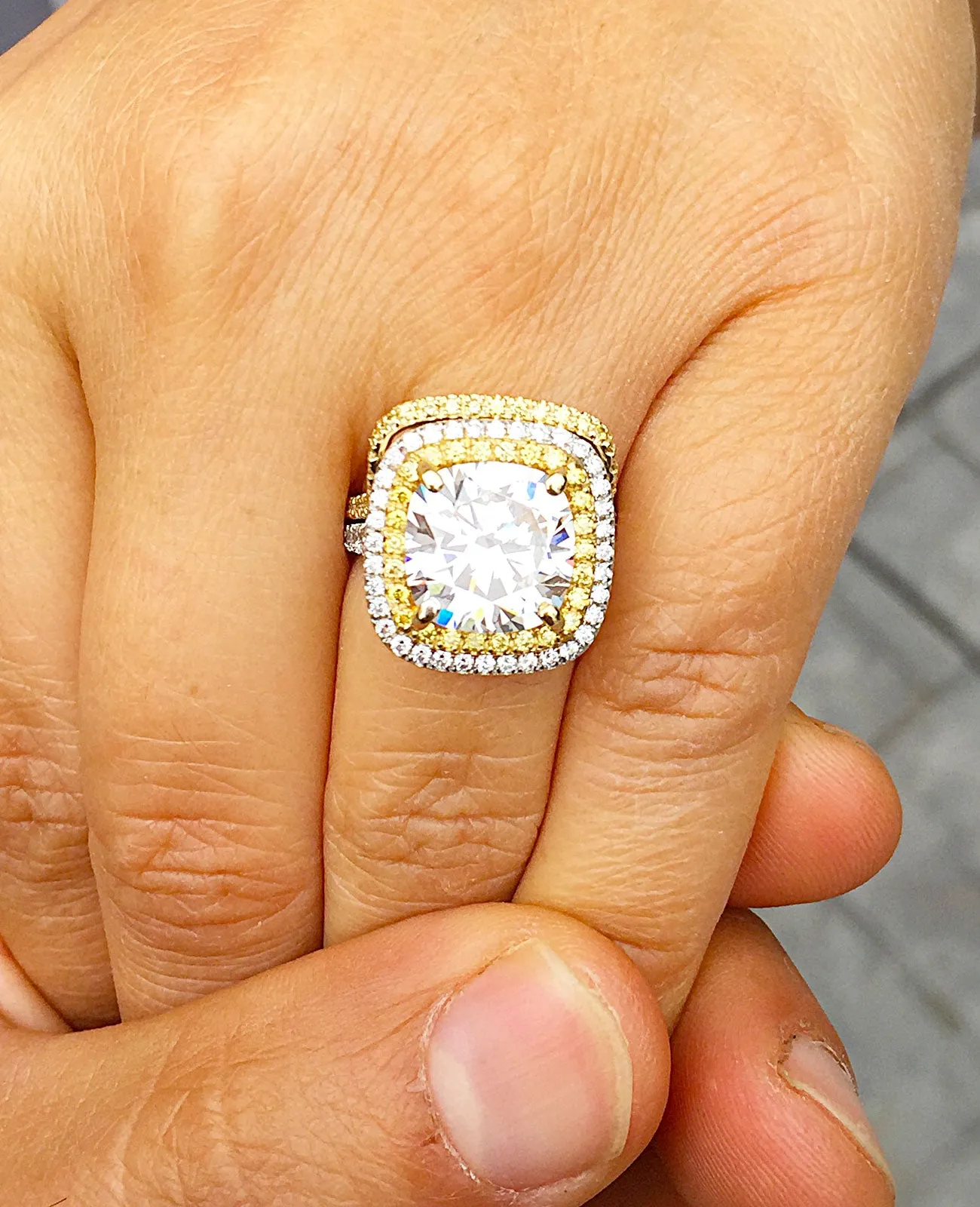 Huge Women's 14k solid white gold cushion cut forever one moissanite and natural diamond engagement ring and Band Bridal Wedding Halo 6.80ct