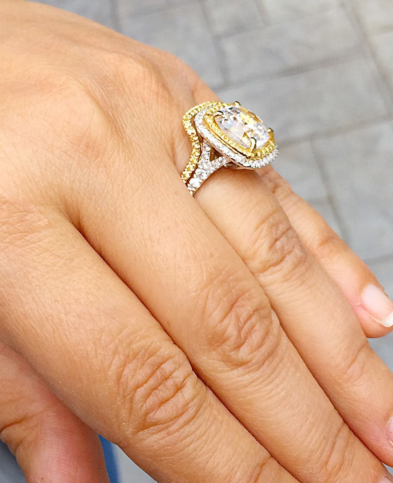Huge Women's 14k solid white gold cushion cut forever one moissanite and natural diamond engagement ring and Band Bridal Wedding Halo 6.80ct