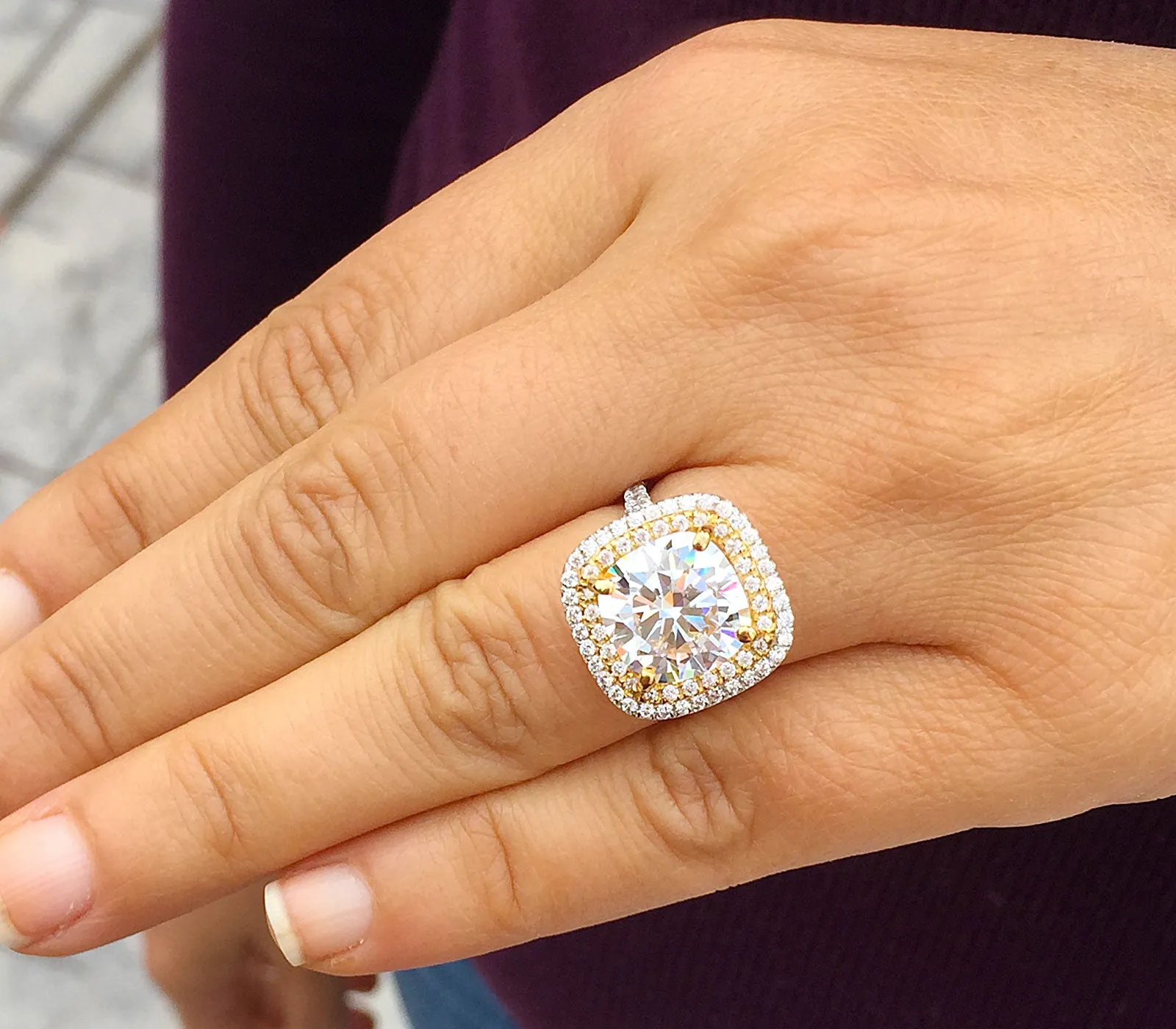 Huge Women's 14k solid white gold cushion cut forever one moissanite and natural diamond engagement ring Bridal Wedding Halo 6.50ctw