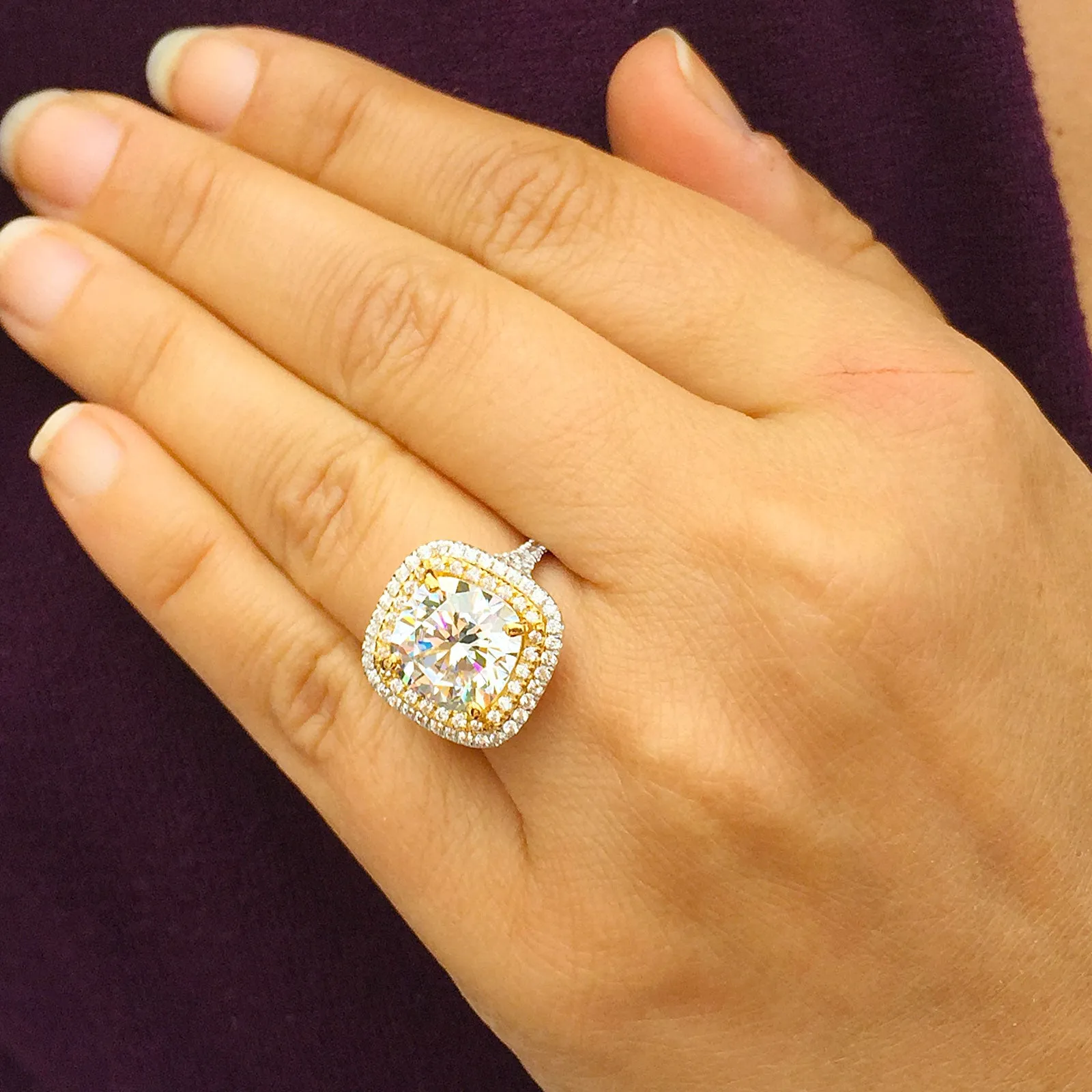 Huge Women's 14k solid white gold cushion cut forever one moissanite and natural diamond engagement ring Bridal Wedding Halo 6.50ctw