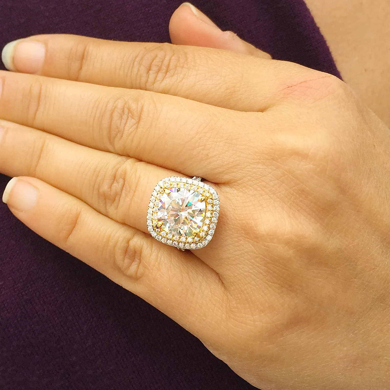 Huge Women's 14k solid white gold cushion cut forever one moissanite and natural diamond engagement ring Bridal Wedding Halo 6.50ctw