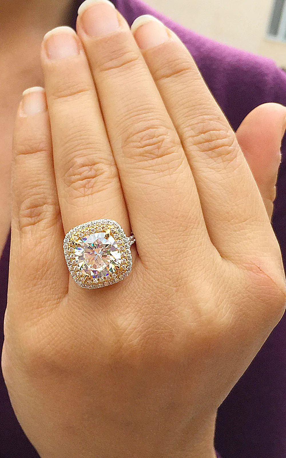 Huge Women's 14k solid white gold cushion cut forever one moissanite and natural diamond engagement ring Bridal Wedding Halo 6.50ctw
