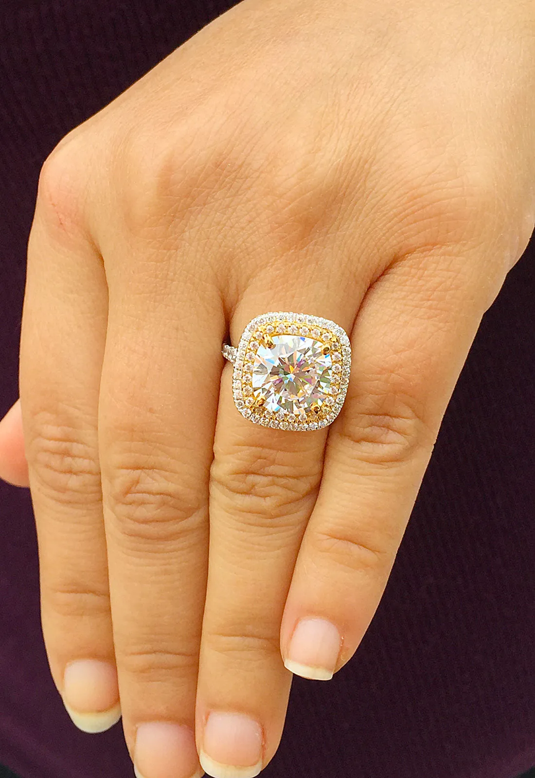 Huge Women's 14k solid white gold cushion cut forever one moissanite and natural diamond engagement ring Bridal Wedding Halo 6.50ctw