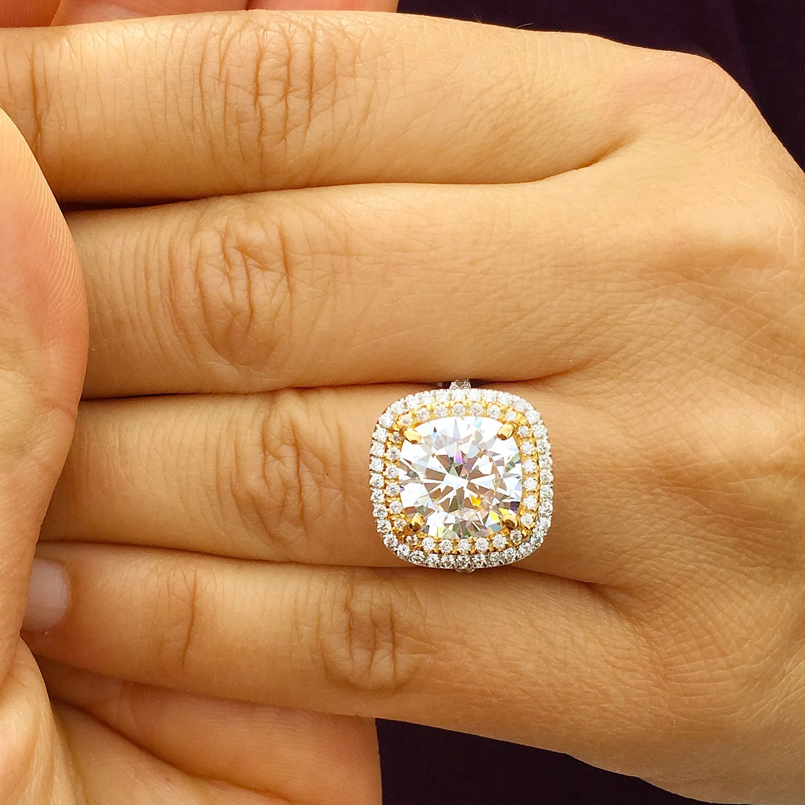 Huge Women's 14k solid white gold cushion cut forever one moissanite and natural diamond engagement ring Bridal Wedding Halo 6.50ctw