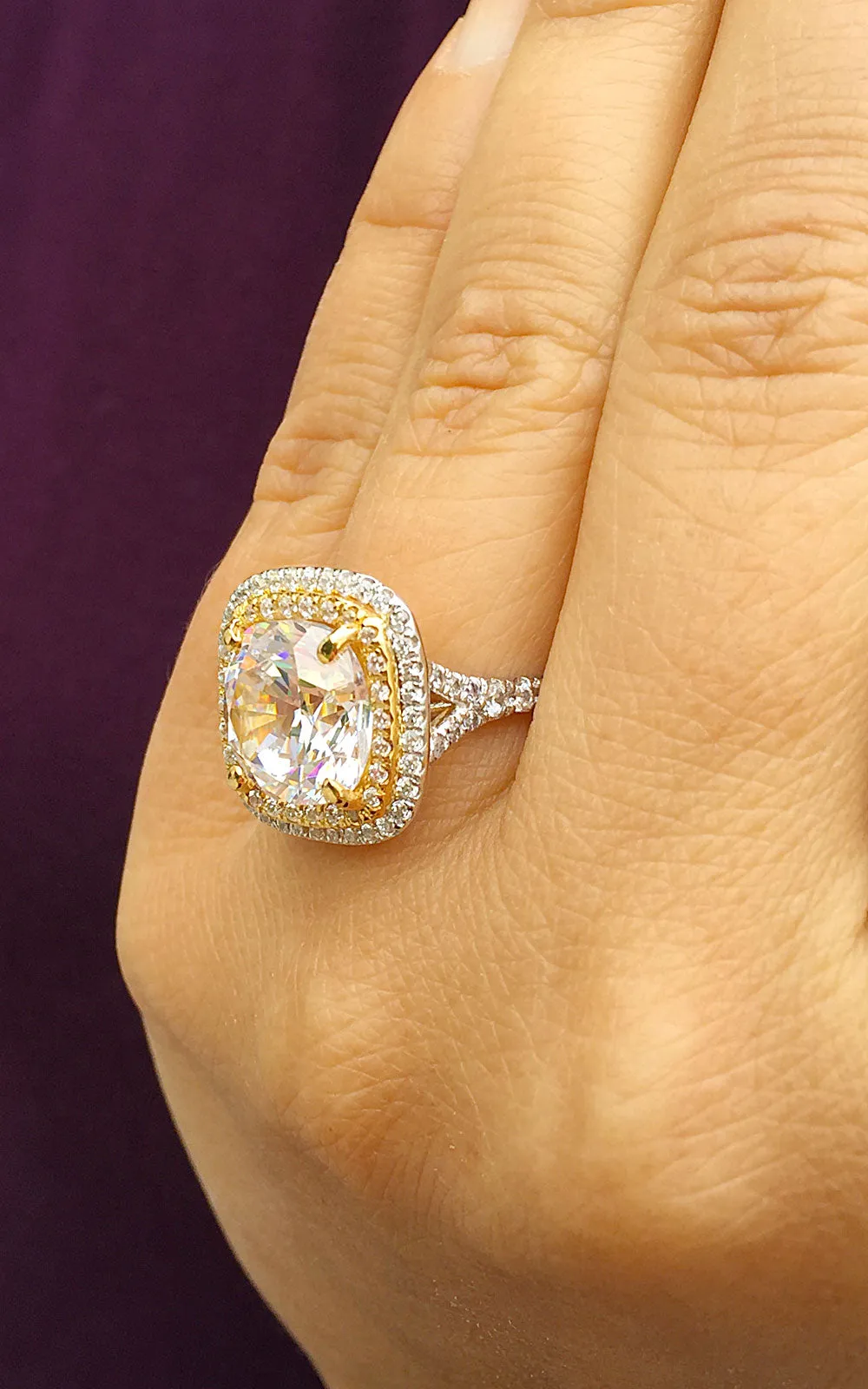 Huge Women's 14k solid white gold cushion cut forever one moissanite and natural diamond engagement ring Bridal Wedding Halo 6.50ctw