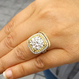 Huge Women's 14k solid white gold cushion cut moissanite and natural diamond engagement ring and Band Bridal Wedding Halo 7.10ct
