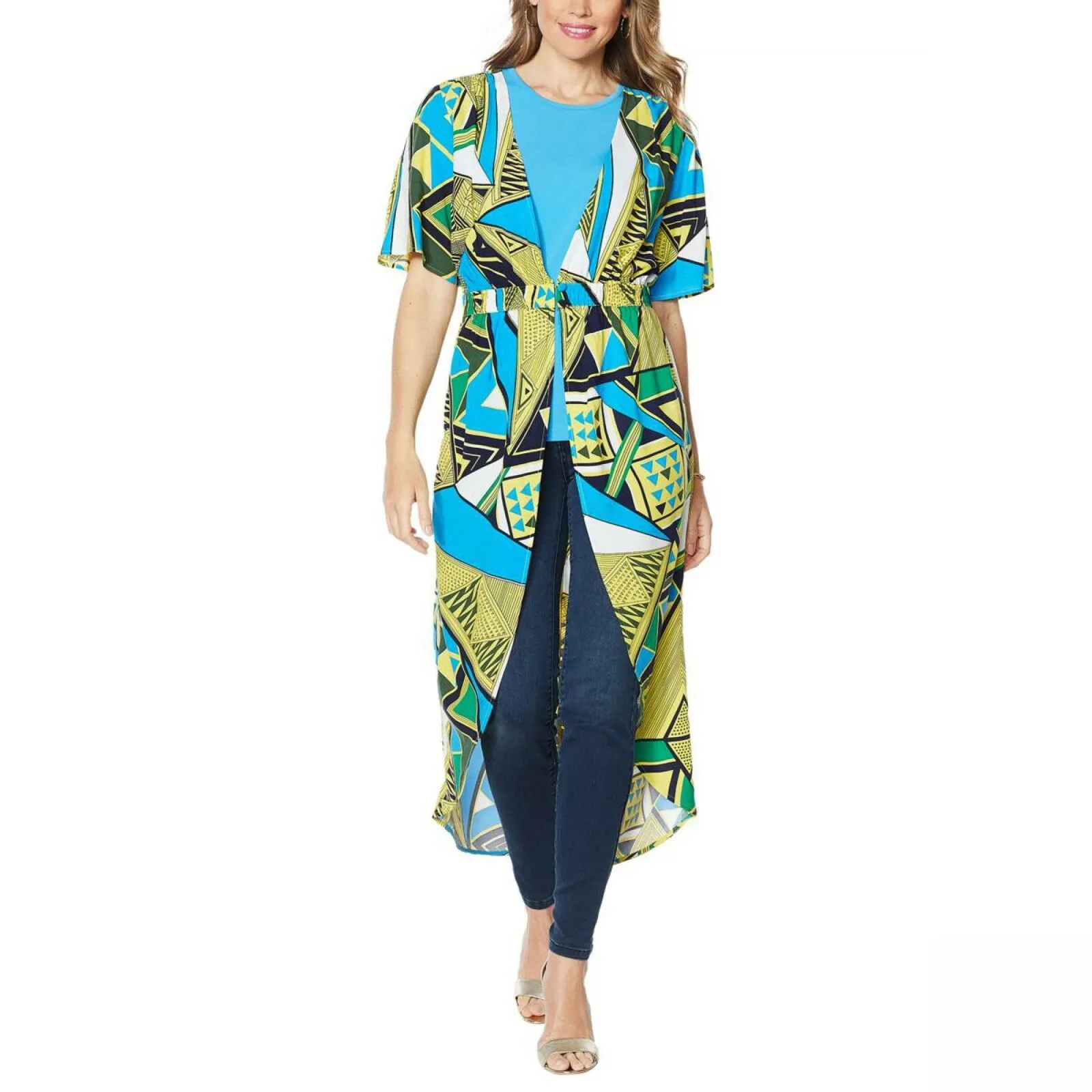 IMAN Women's City Chic Printed Empire Waist Duster