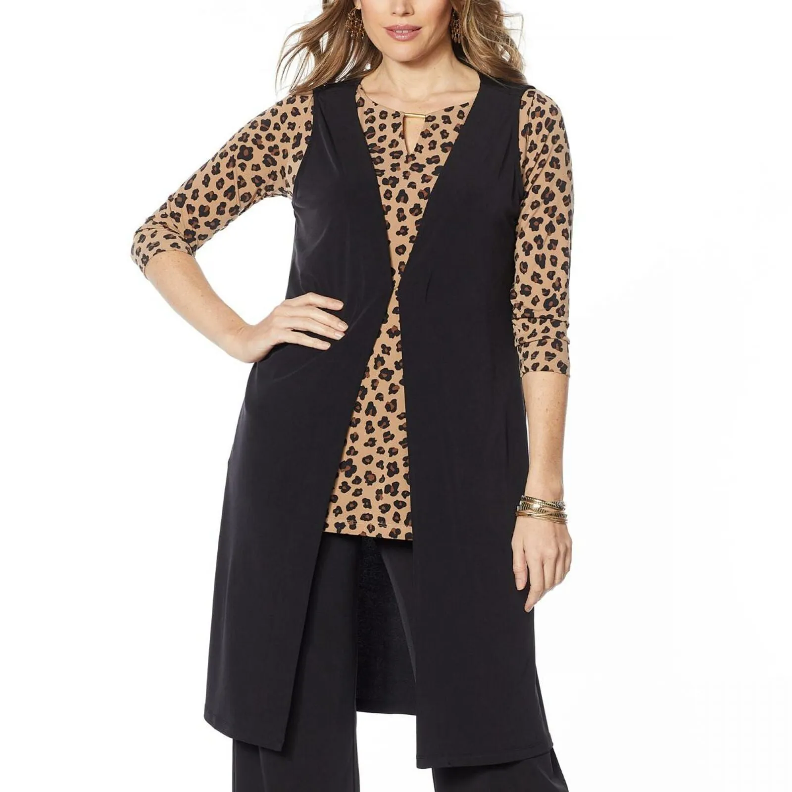 IMAN Women's Global Chic Luxury Resort Duster Vest Black XS