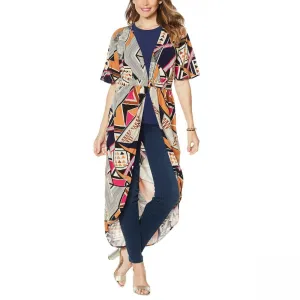 IMAN Women's Petite City Chic Printed Empire Waist Duster