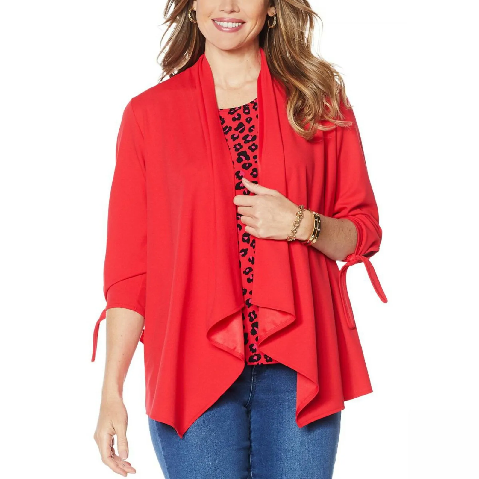 IMAN Women's Plus Size City Chic Tie Sleeve Jacket