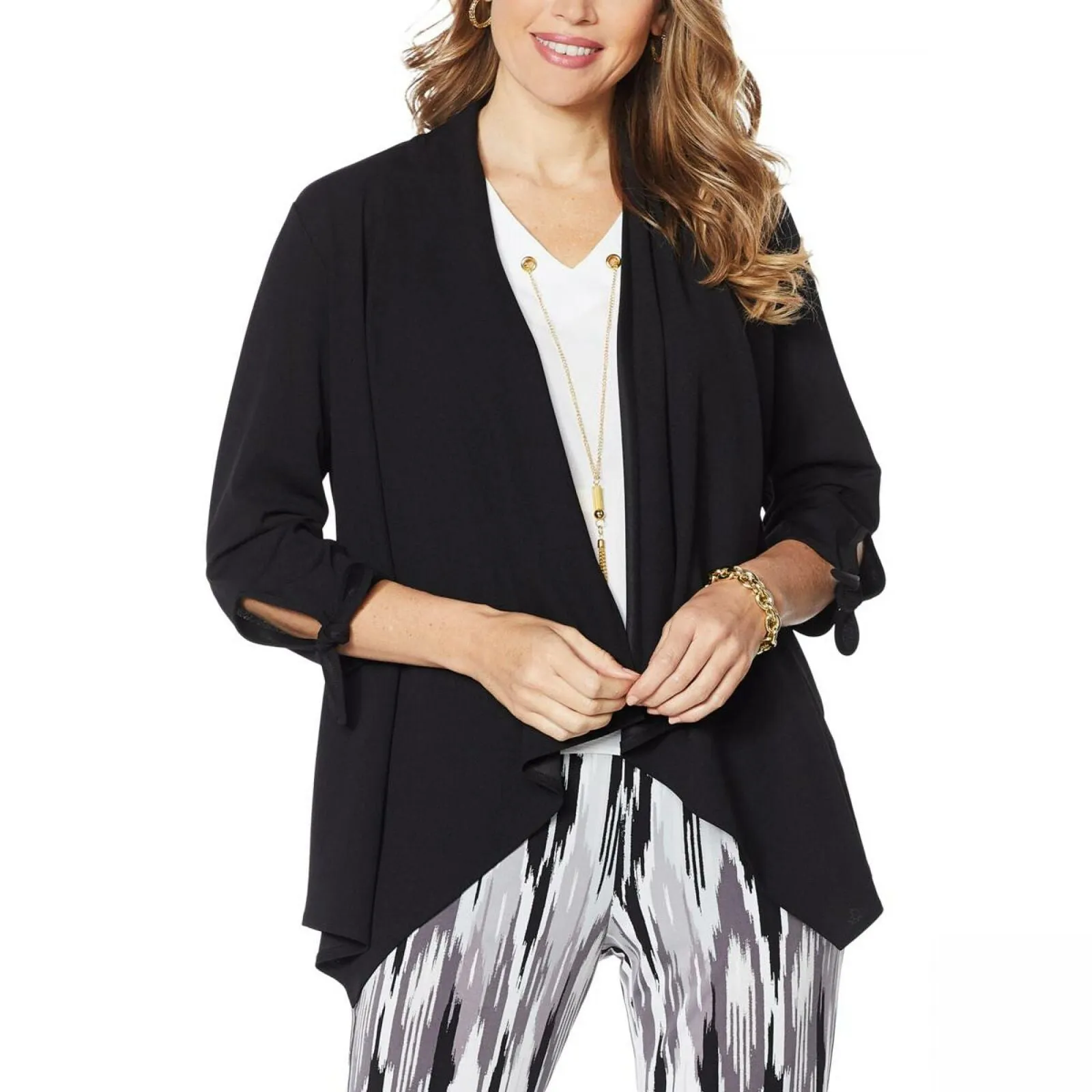 IMAN Women's Plus Size City Chic Tie Sleeve Jacket