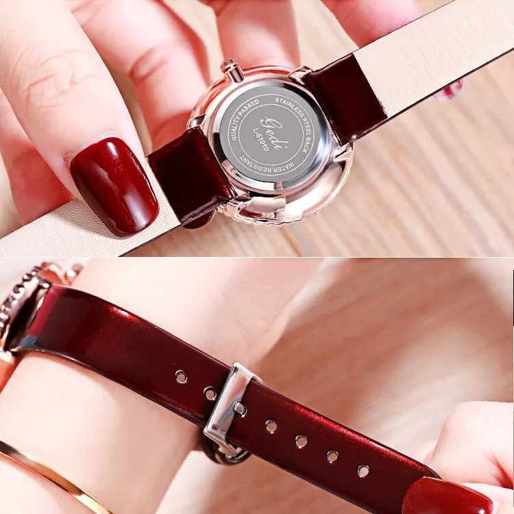 Irregular Dial Leather Strap Women's Watch