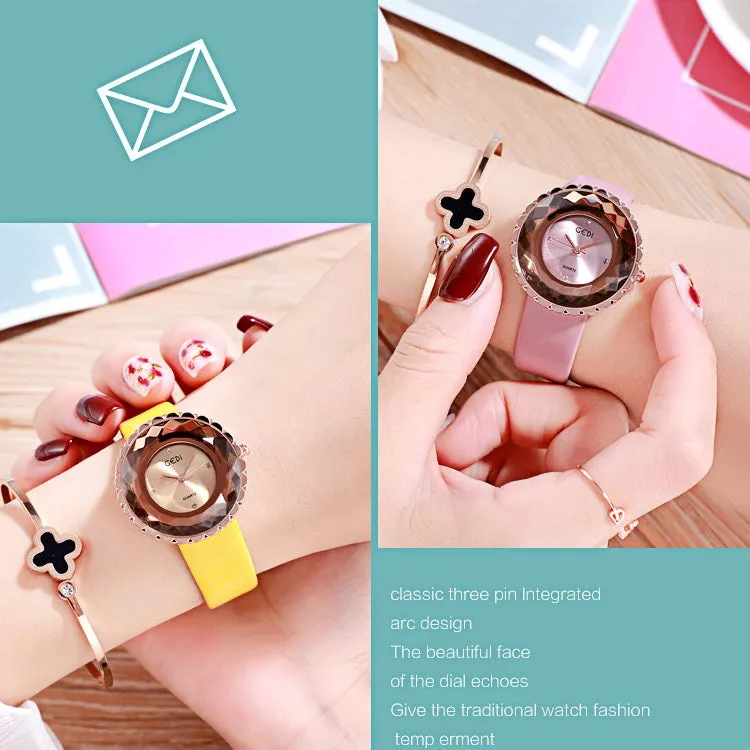 Irregular Dial Leather Strap Women's Watch