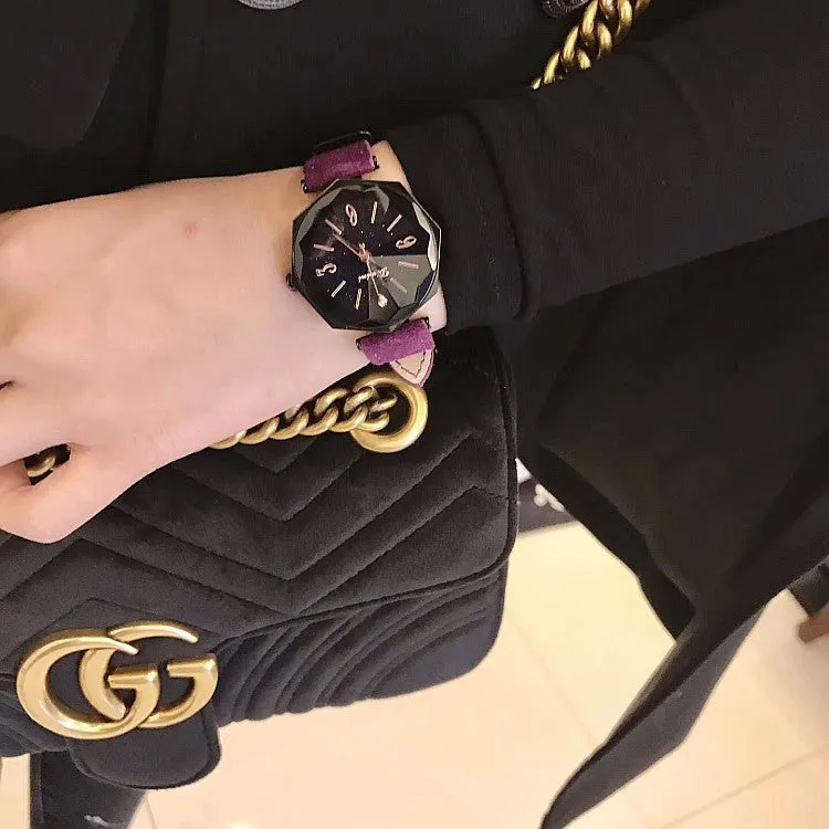 Irregular Frame Fur Strap Women's Watch