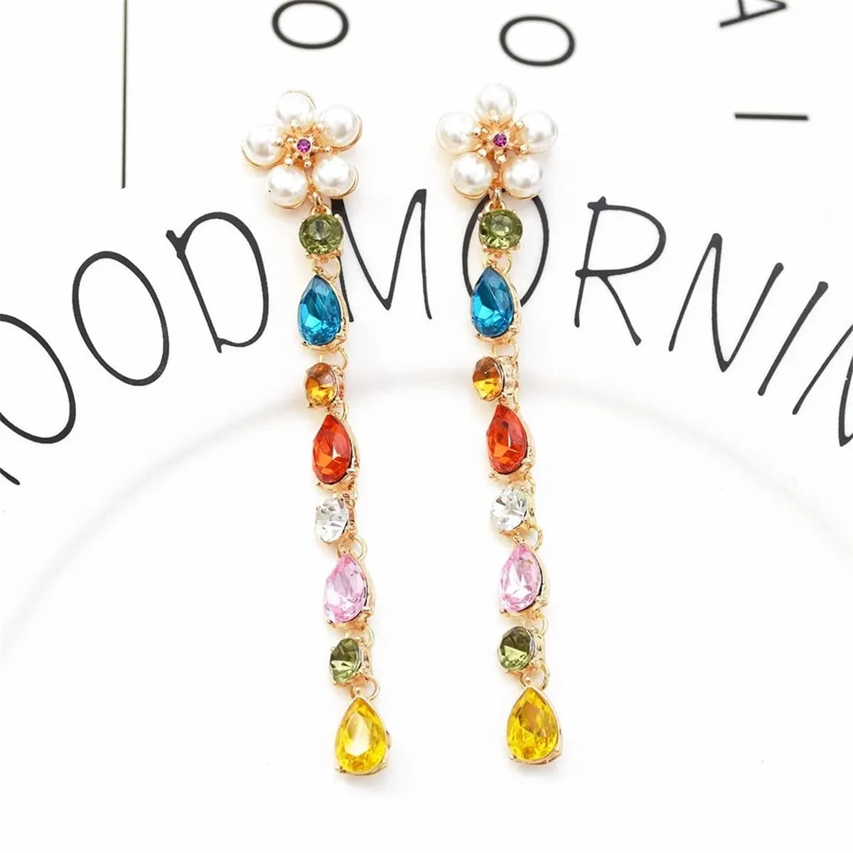 Jewel-Tone Crystal & Pearl 18K Gold-Plated String Drop Earrings