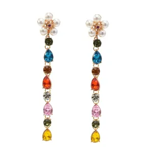 Jewel-Tone Crystal & Pearl 18K Gold-Plated String Drop Earrings