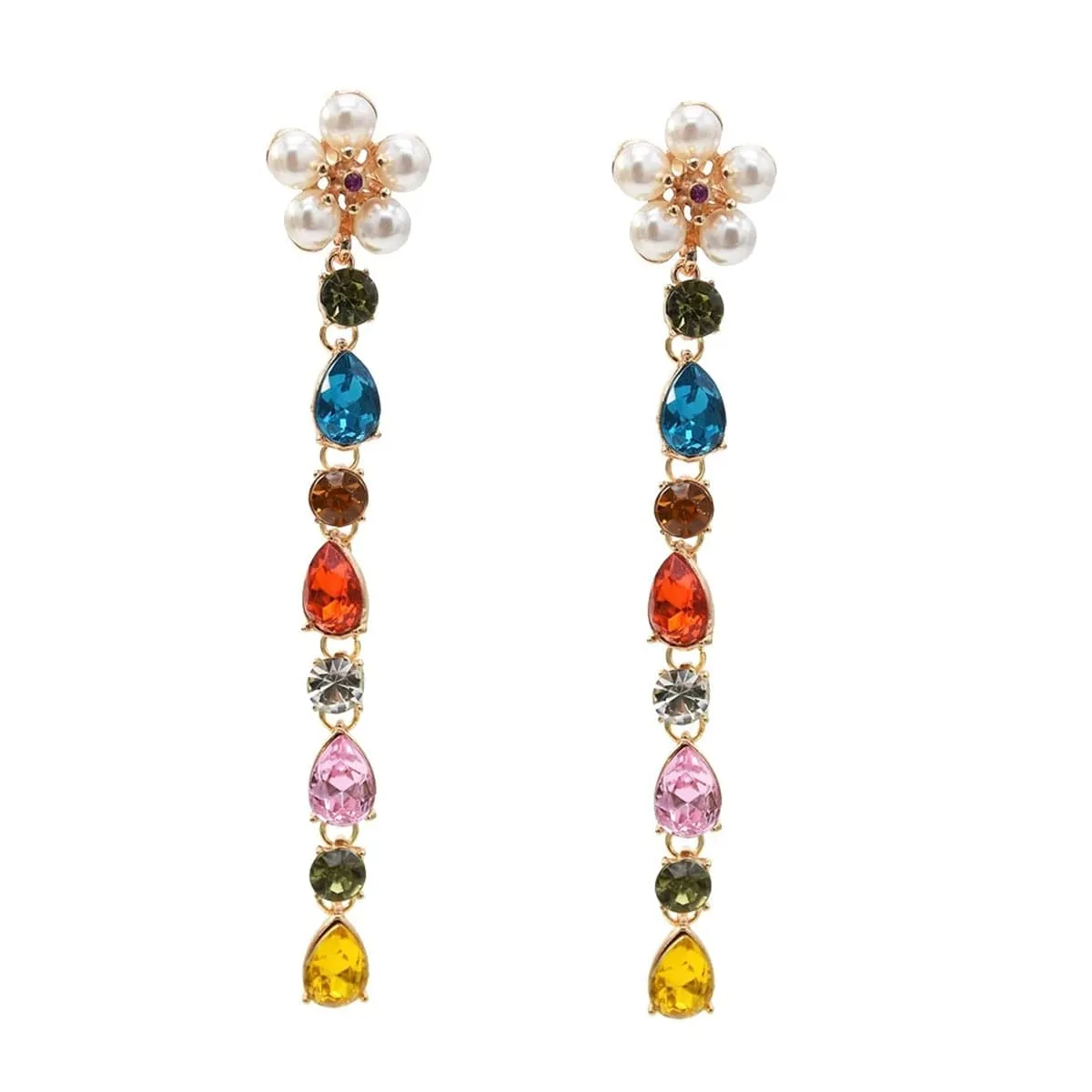 Jewel-Tone Crystal & Pearl 18K Gold-Plated String Drop Earrings