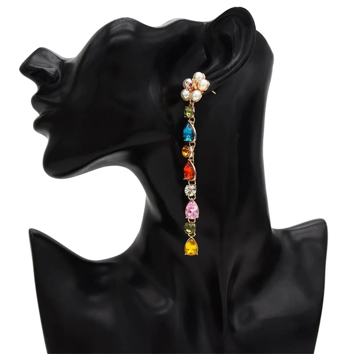 Jewel-Tone Crystal & Pearl 18K Gold-Plated String Drop Earrings
