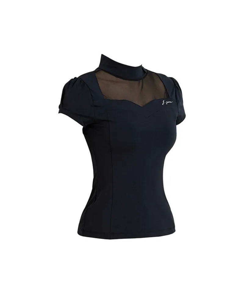 J.Jane Heart Neck See-Through Half Sleeve T-Shirt - Black