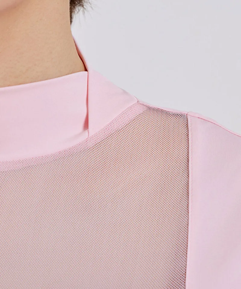 J.Jane Heart Neck See-Through Half Sleeve T-Shirt - Pink