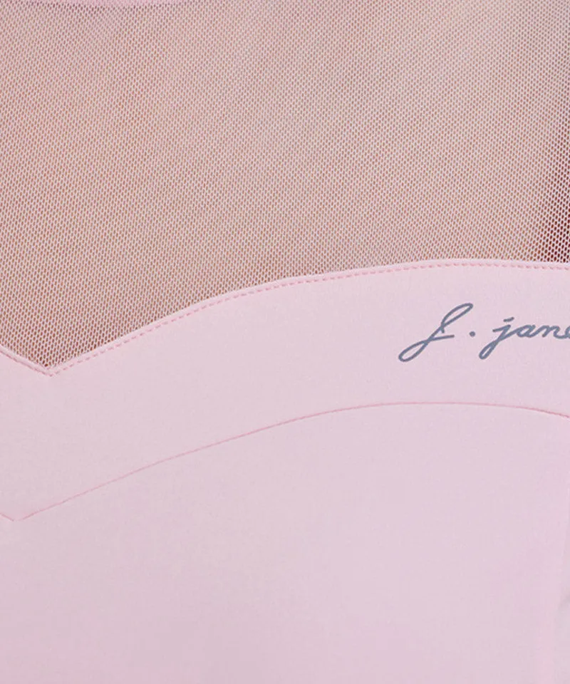 J.Jane Heart Neck See-Through Half Sleeve T-Shirt - Pink
