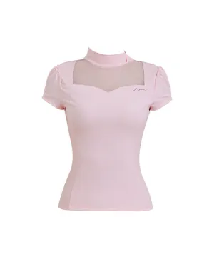 J.Jane Heart Neck See-Through Half Sleeve T-Shirt - Pink