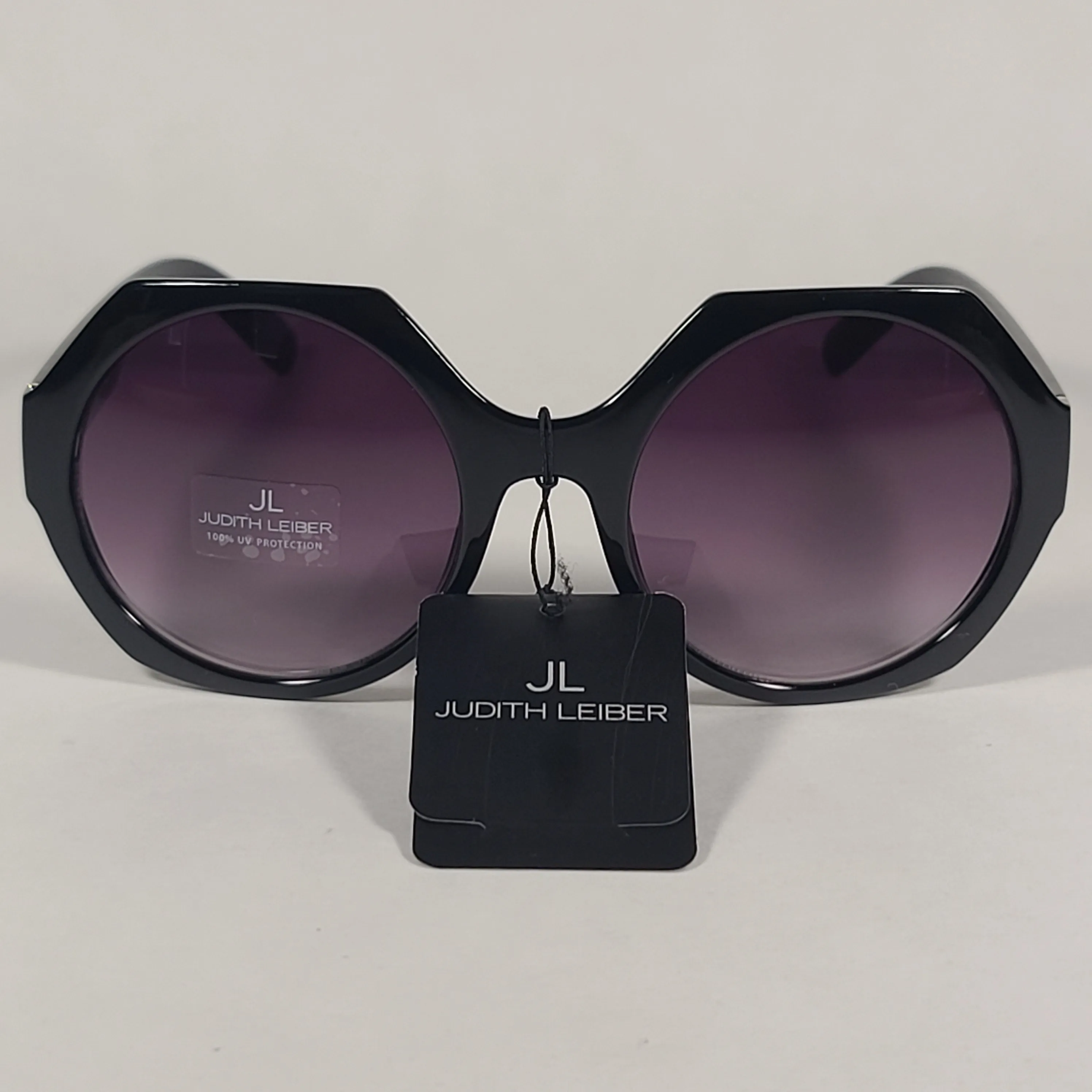 JL By Judith Leiber Fushia Polygon Sunglasses Shiny Black Smoke Gradient Lens