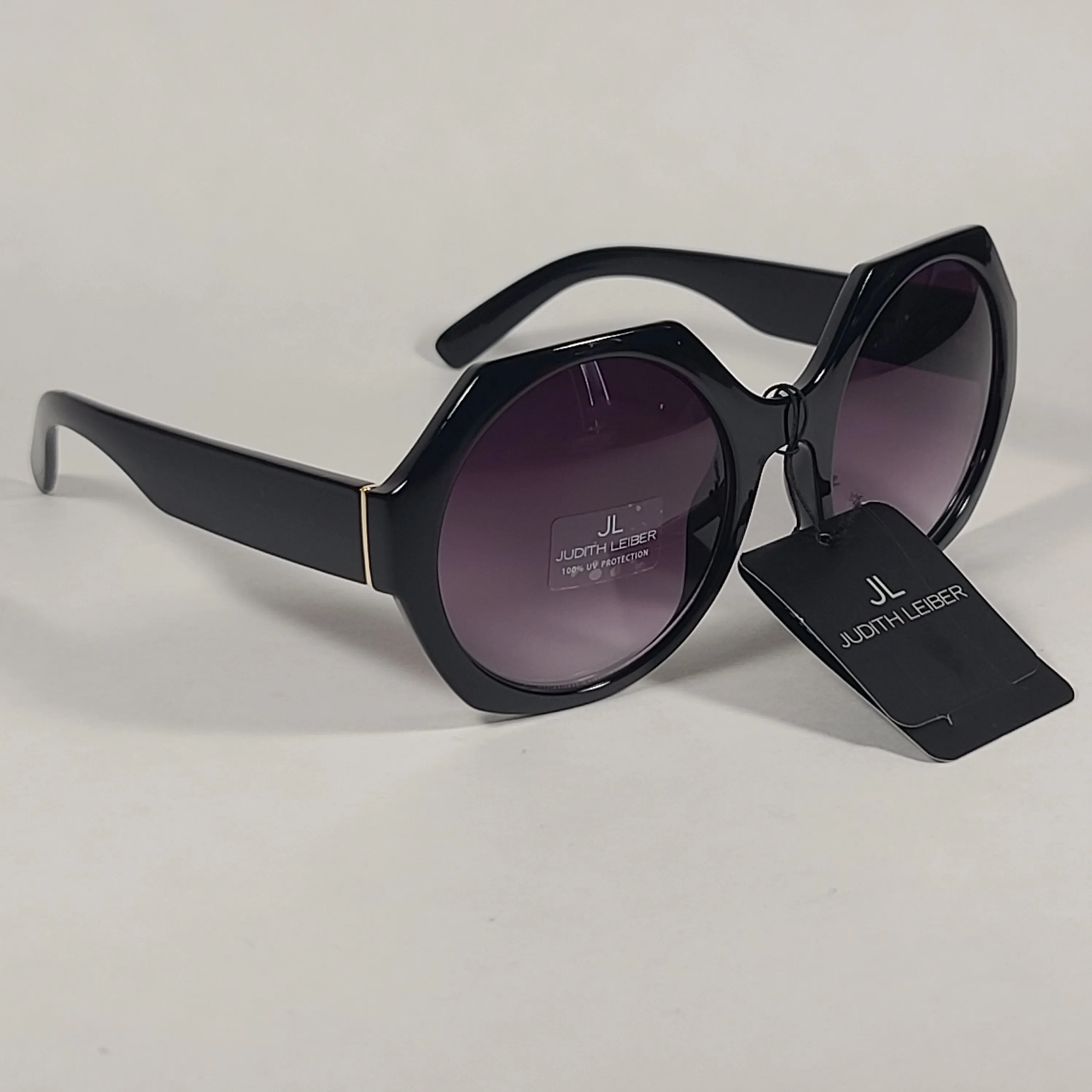 JL By Judith Leiber Fushia Polygon Sunglasses Shiny Black Smoke Gradient Lens