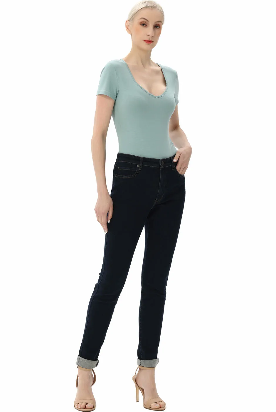 Kimi   Kai Women's Sweetheart Neck Basic Bodysuit