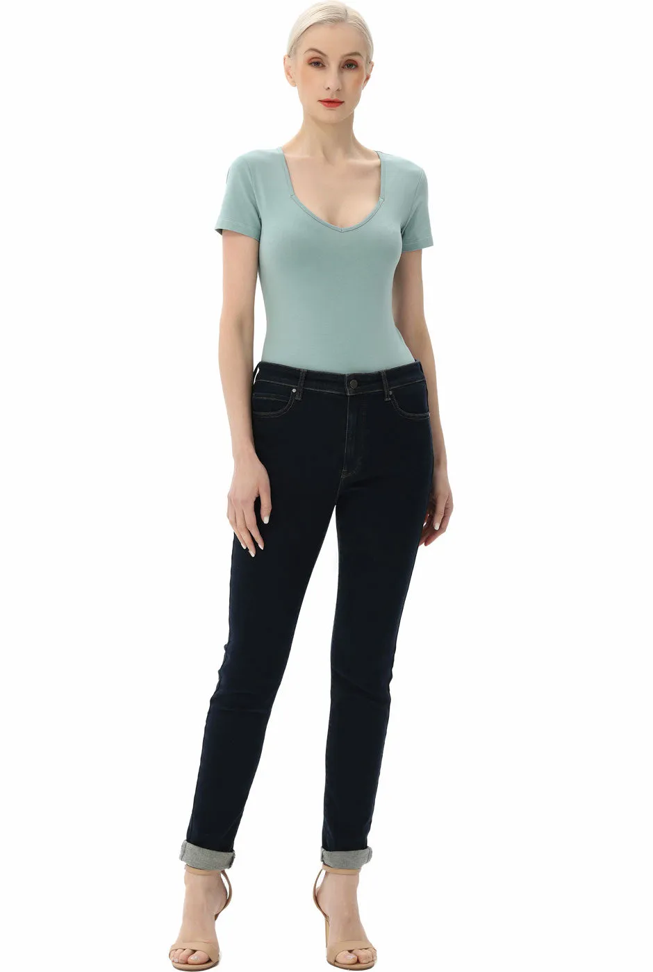 Kimi   Kai Women's Sweetheart Neck Basic Bodysuit