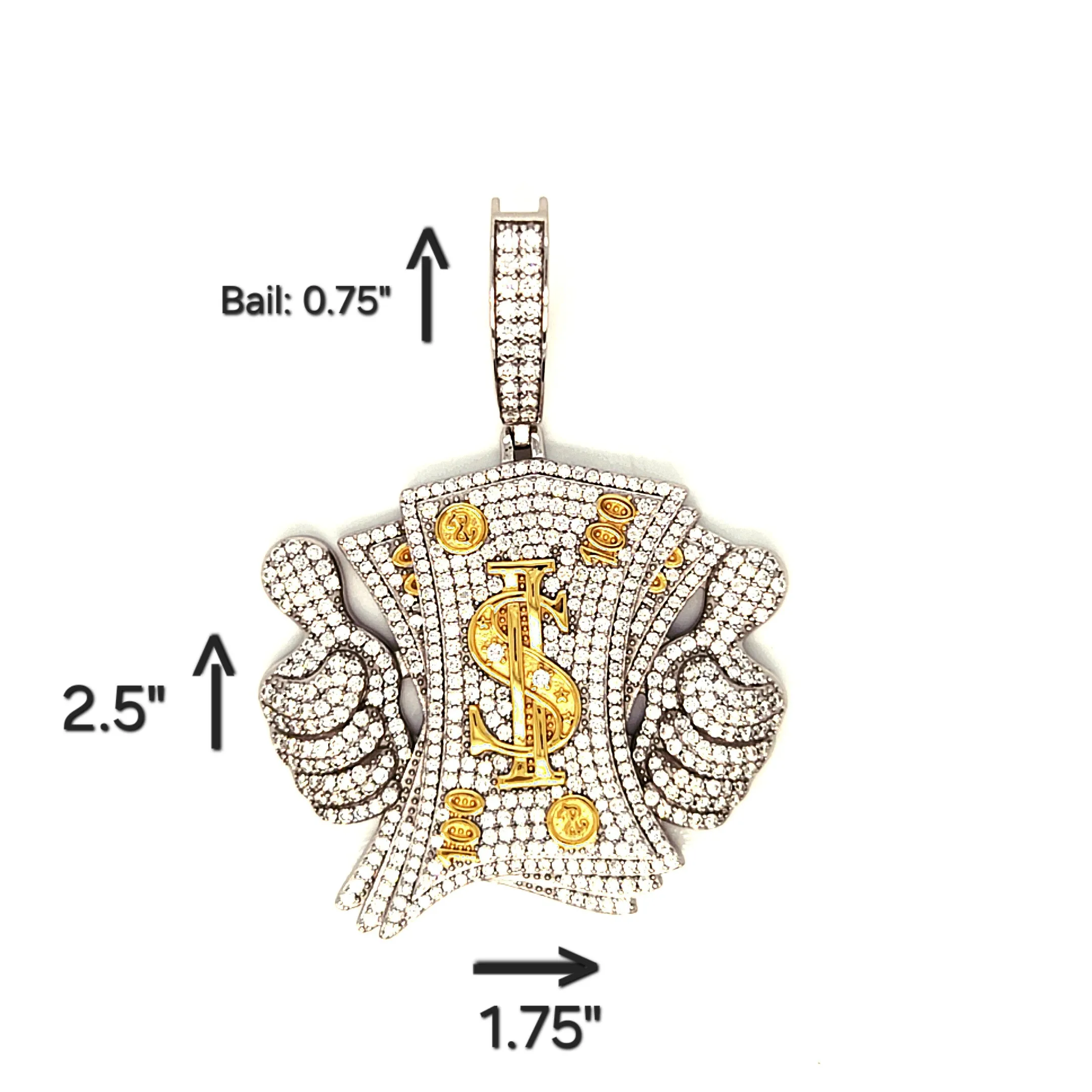 Lab-Created Moissanite Like Money Dollars Two Tone 14k Gold Plated and Sterling 925 Pendant Charm - M400119