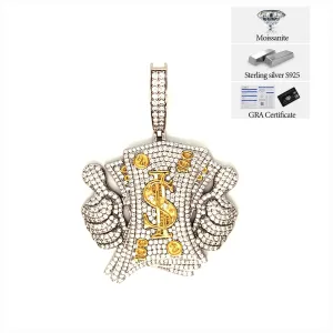 Lab-Created Moissanite Like Money Dollars Two Tone 14k Gold Plated and Sterling 925 Pendant Charm - M400119