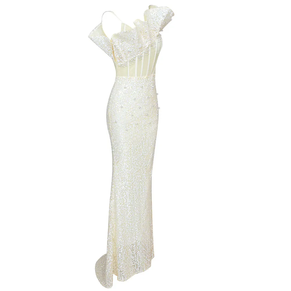 Lace Fabric Shiny Dress Luxury Dress Crystal Sequins