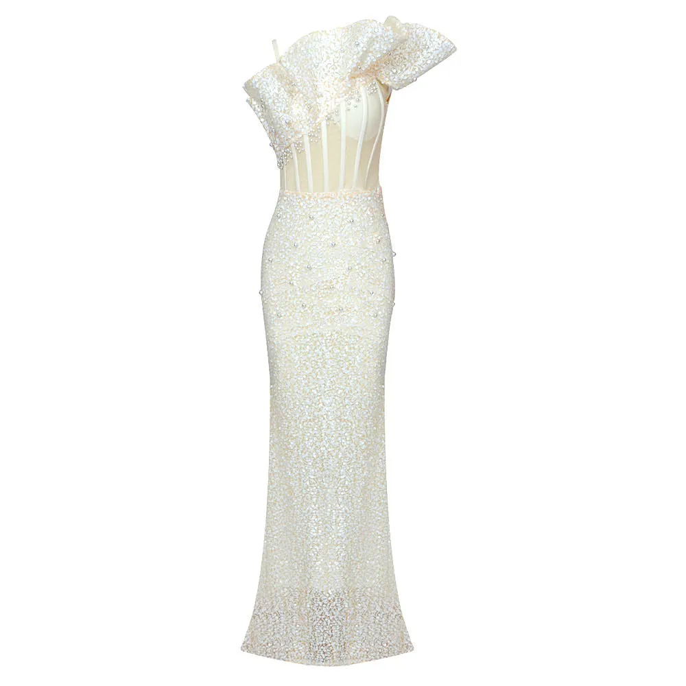 Lace Fabric Shiny Dress Luxury Dress Crystal Sequins