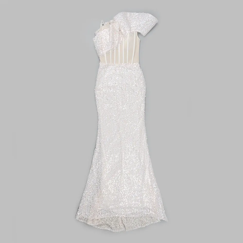 Lace Fabric Shiny Dress Luxury Dress Crystal Sequins