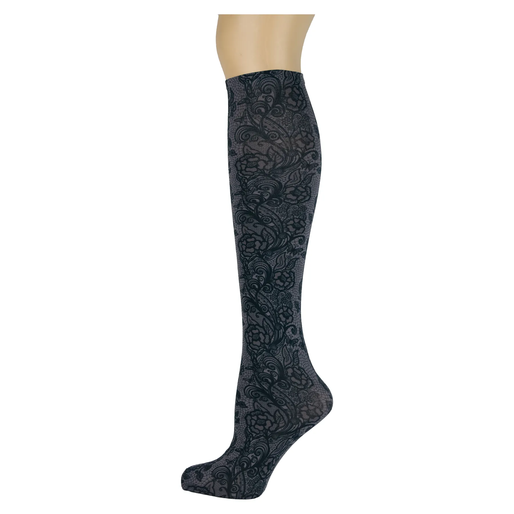 Lace Trellis on Smoke Knee Highs