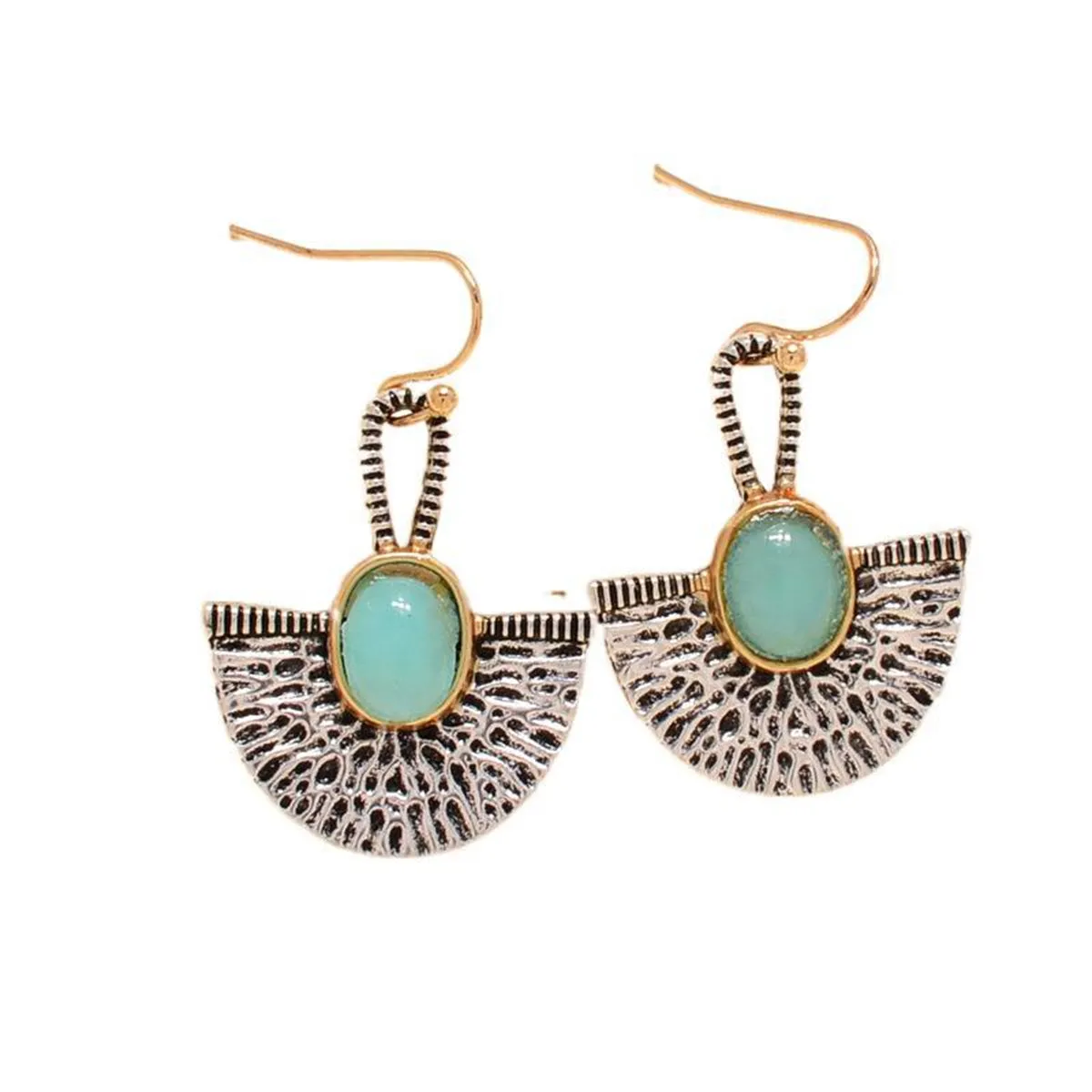 Lake Blue Resin & Two-Tone Padlock Drop Earrings