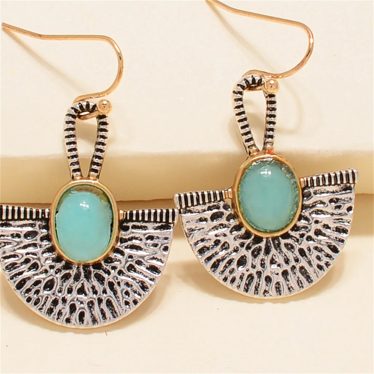 Lake Blue Resin & Two-Tone Padlock Drop Earrings
