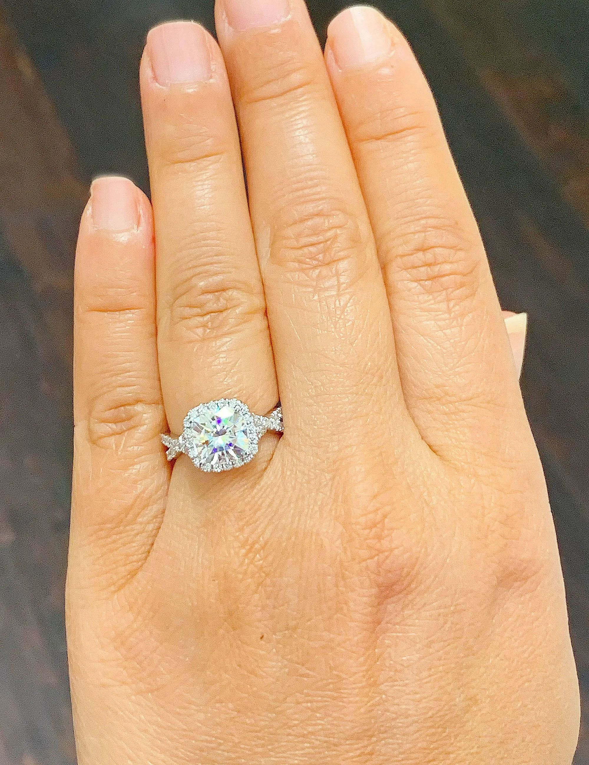 Large 2.65Ctw Women's 14k solid white gold cushion cut moissanite and natural diamond engagement ring Bridal Wedding Halo