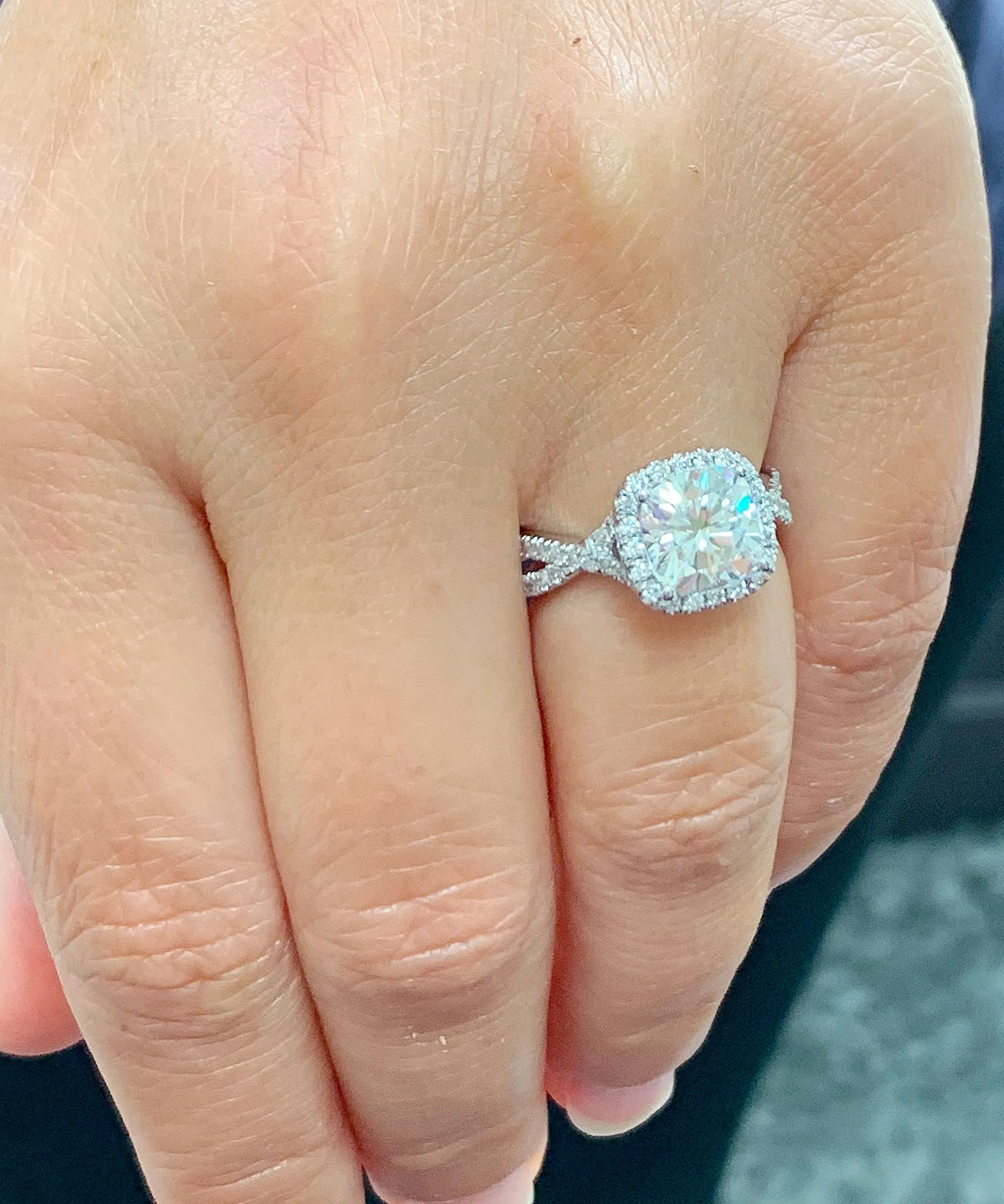 Large 2.65Ctw Women's 14k solid white gold cushion cut moissanite and natural diamond engagement ring Bridal Wedding Halo