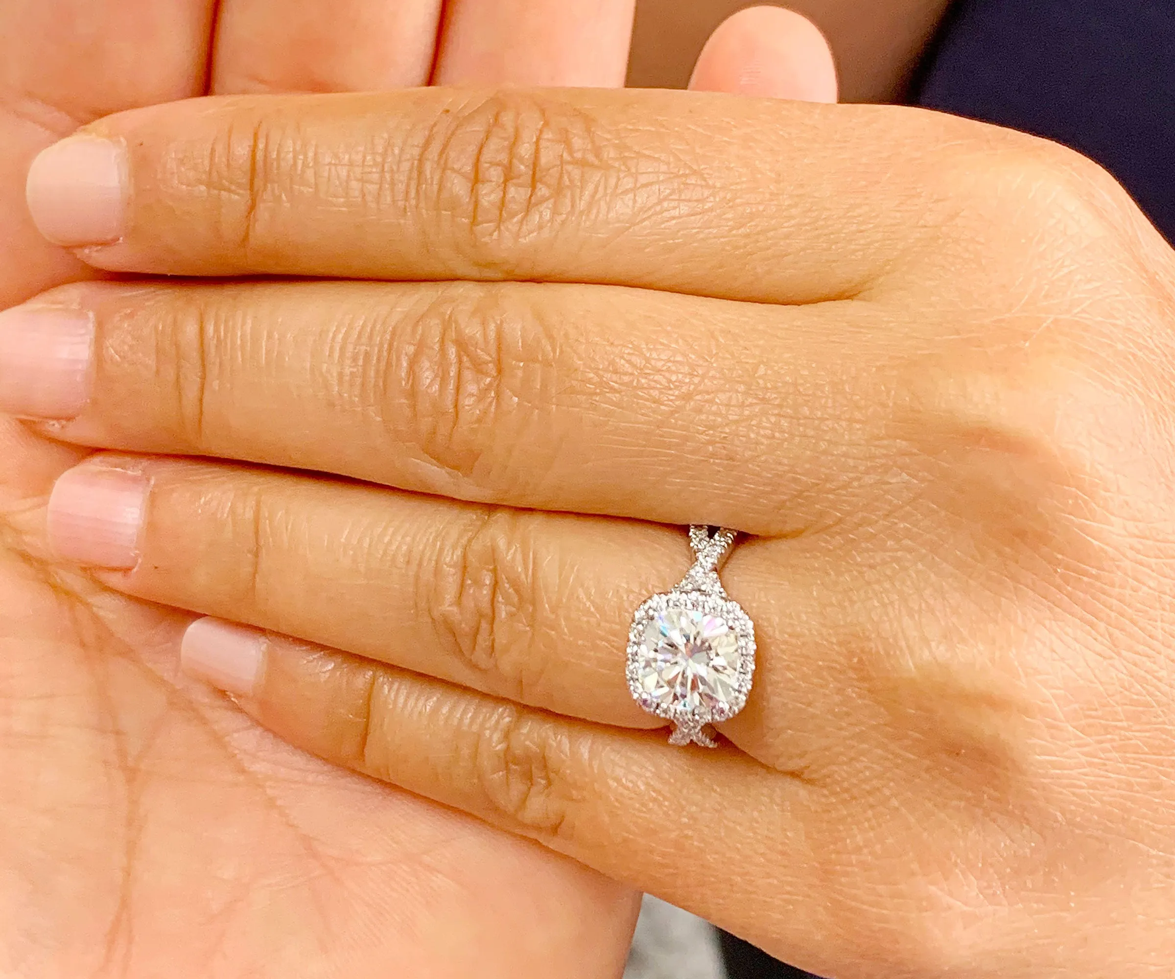Large 2.65Ctw Women's 14k solid white gold cushion cut moissanite and natural diamond engagement ring Bridal Wedding Halo